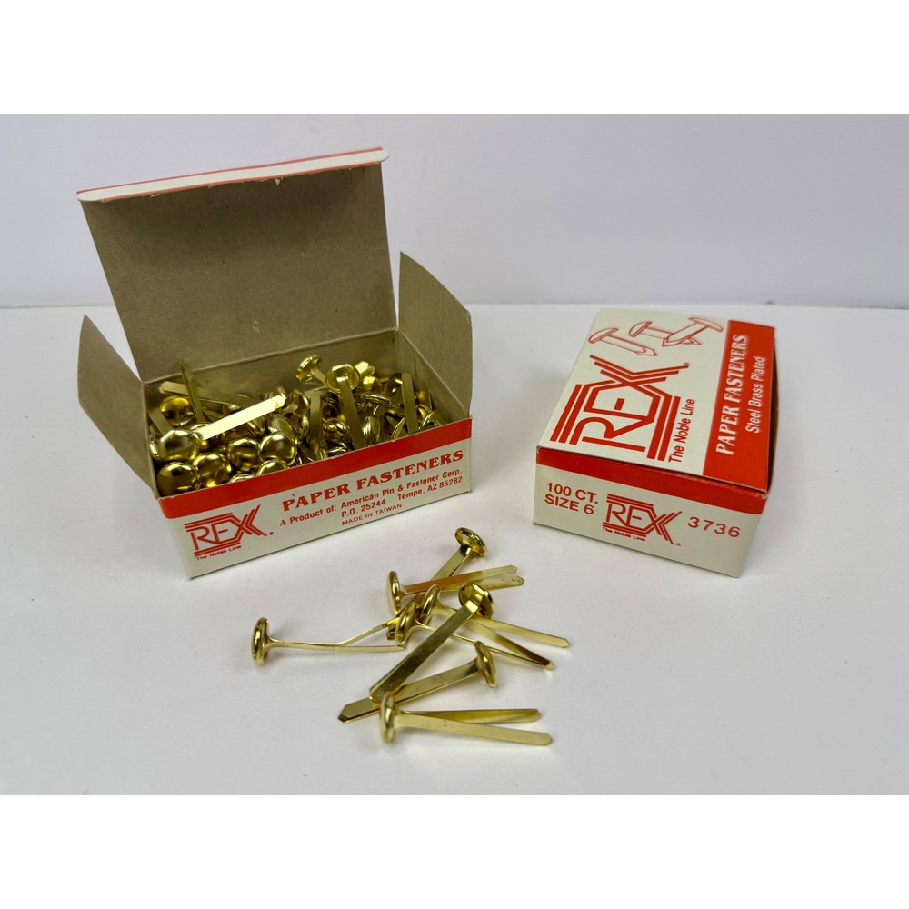 Rex The Noble Line Paper Fasteners Size 6 Brass Plated Steel 3736 Vintage